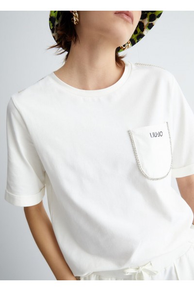 camiseta blanca con strass| Liujo